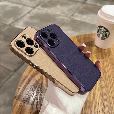レザー iPhone15/15proケース メッキサイド iPhone14/13proカバー 高級感 指紋防止 シンプル  ビジネス風[M3524]