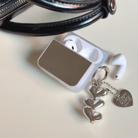 ミラー Airpods4ケース ハートキーチェーン付 AirpodsPro2ケース airpods3/2カバー  メイク直し鏡 女子力高い 丈夫 [M5280]