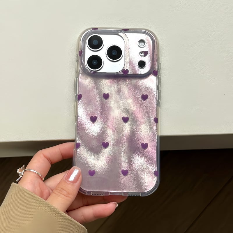 ラベンダーに合う iPhone17/17Proケース ハート柄 iPhone17ProMax/