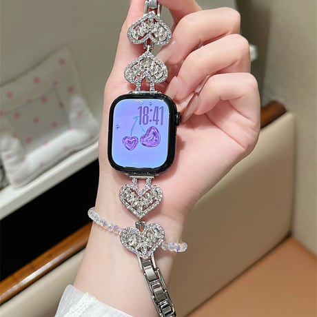 ジュエリーハート AppleWatchバンド 甘め AppleWatchベルト Series 11/10/9/8 SE3/2  Ultra3/2/1 高級感キラキラ感[M6533]