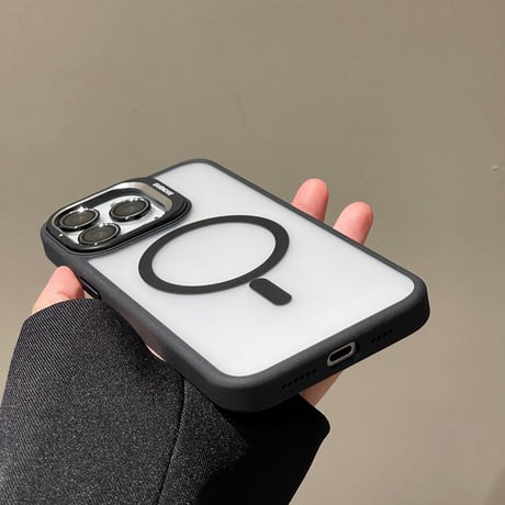 指紋防止 Magsafeスタンド iPhone15pro/15promaxケース 強化ガラスレンズフィルム iphone14Pro/13/12ケース 高品質耐衝撃[M3750]