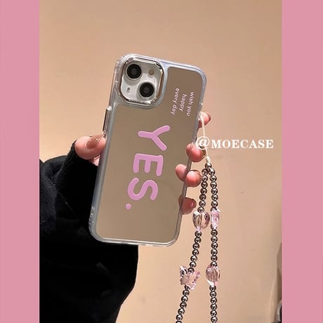 YES 鏡 iPhone15/15plus/15proケース ストラップ付 iPhone14Pro/13/12カバー ガールズファッション かわいい便利  [M3854]
