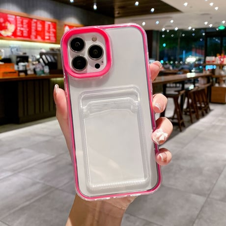 ICカード入れ iphone14pro/15proケース  カラー枠 頑丈iphone13/12/11proカバー   シンプル  お揃い 使いやすい 定番[[M2663]