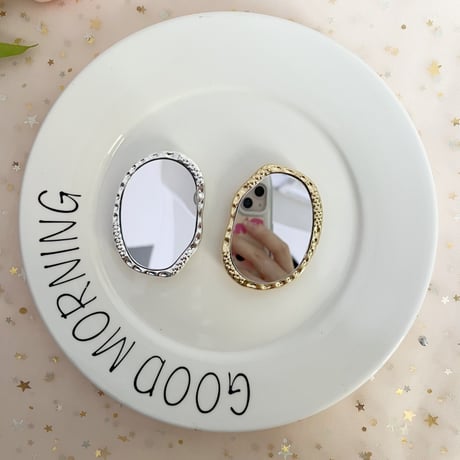 鏡/ハート スマホグリップ  金属 オシャレ シック スタンド 可愛い 粘着タイプ/マグネットタイプ 可愛い 実用 ギフトにおすすめ[M4541]