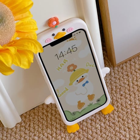 花ダック iphone13/14proケース  可愛い アイフォン13/12/11promaxカバー   超キュート 人気品 プレゼントにおすすめ[M2207]