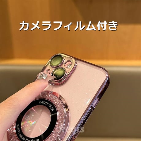 キラキラスマホリング兼スタンド iPhone17Pro/17ProMaxケース  MagSafe対応 綺麗iPhone16pro/15/14/13Proクリアカバー ラメ入り [M3744]