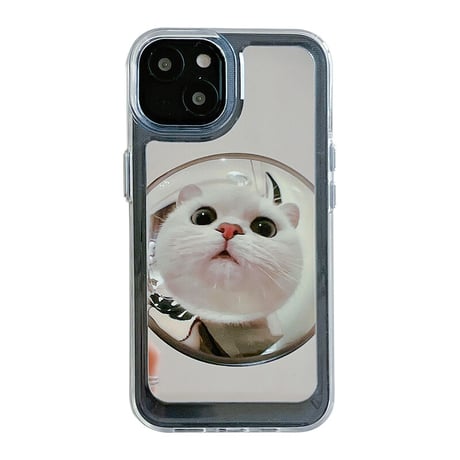 ミラー猫ちゃん iphone14/13ケース かわいい アイフォン12プロ/11カバー 面白い 頑丈 お揃い ギフトにおすすめ[M3042]