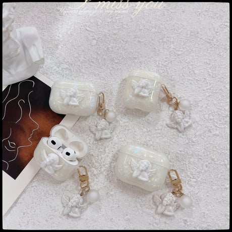 天使 貝殻紋 Airpods3ケース  おしゃれキラキラ AirpodsPro2カバー 可愛いangel 綺麗 頑丈 [M2538]