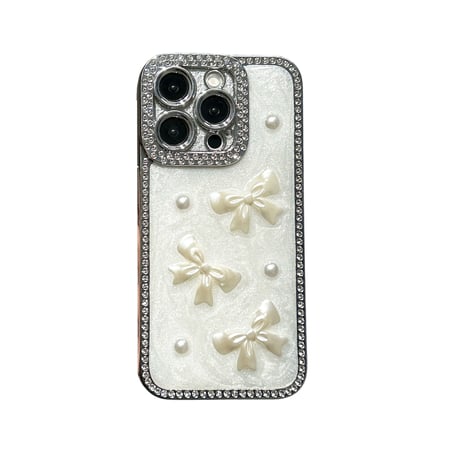 リボン iPhone16/16proケース ジュエリーデコ iPhone15plus/14pro/13カバー 頑丈 めっちゃ可愛い [M5381]