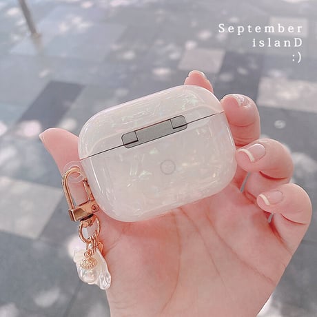 貝殻模様 airpods3ケース オシャレ 真珠ストラップ/小物付 airpodsproカバー  艶カラー 可愛い ガールズに人気M1305