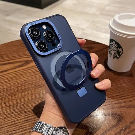 Magsafe対応スタンド iPhone15Pro/15ProMaxケース 指紋防止 マット仕様 耐衝撃 半透明 iPhone14/13/12proカバー [M3556]