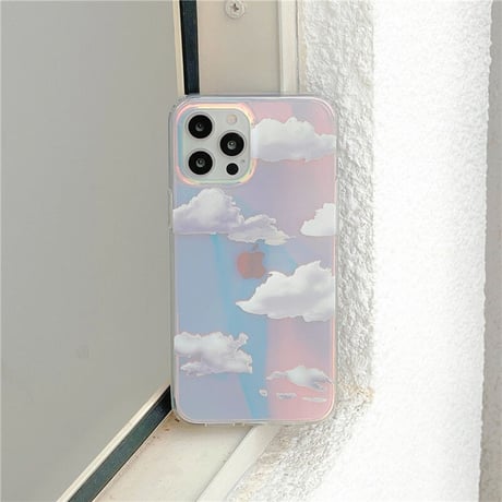 透明雲柄 iphone12/11ケース  キラキラ空柄 アイフォンSE2/XS/8カバー ツヤ感 オーロラ光るインスタ映え可愛いM423