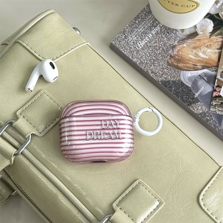 ピンク縞模様 Airpods 4ケース リング付 Airpodspro2/proカバー エアーポッズ第3/2世代 シック 女子力アップ[M5087]