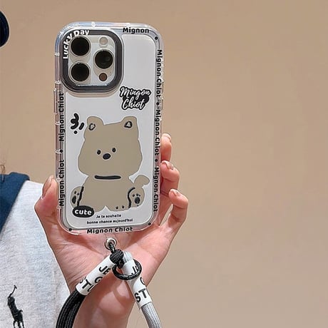 dog 鏡 iPhone15pro/15カバー ストラップ付 アイフォン14pro/13promax/12ケース シック 可愛い[M4330]