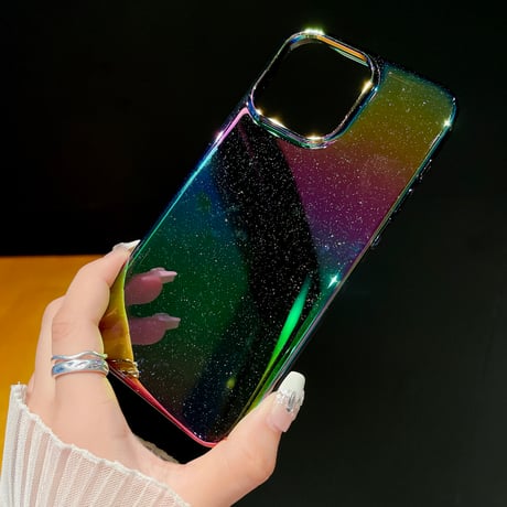グラデーションカラー iPhone15/15promaxケース キラキラ iphone14pro/13/12カバー ラメ入り きれい 頑丈[M4223]