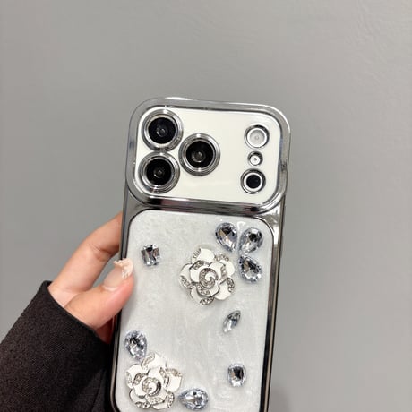 花 ダイヤ iPhone17Pro 17ケース カメラカバー付 iPhone17Promax/16Pro/15ケース メッキ おしゃれ[M6122]