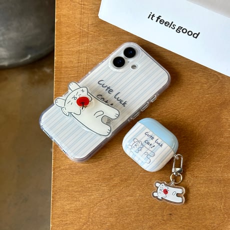 可愛い猫柄 Airpods4ケース ギフトにおすすめ AirpodsPro2ケース airpods3/2カバー キーホルダー付き 縞模様 淡色[M5383]