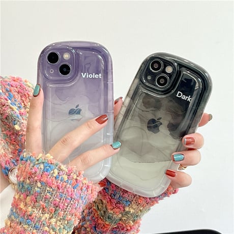 バイオレット/ブラック iPhone14/13/12ケース  高品質耐衝撃 アイフォン11/xsカバー ぼかし グラデーション 大理石風[M2982]