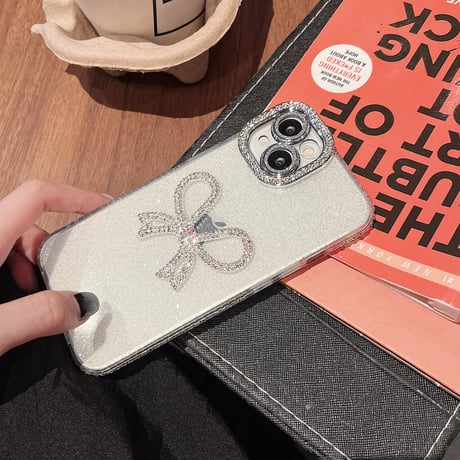 ジュエリーリボン iphone15pro/15ケース  女子力高い アイフォン14/13pro/12/11カバー 可愛い きれい ラメ入り[M4399]