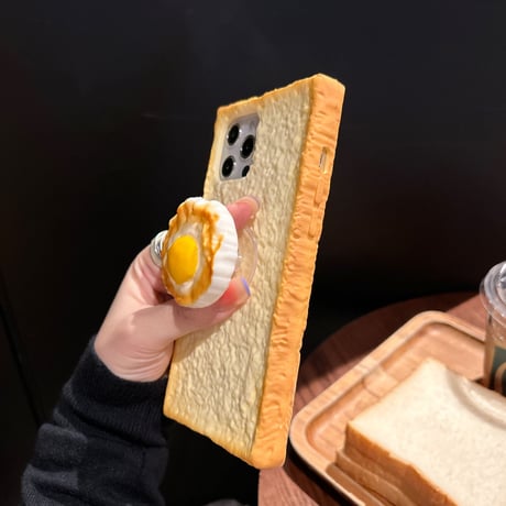 トースト 目玉焼きグリップ iphone14/14proケース  可愛い iphone13/12/11カバー スタンド  面白い ギフトにおすすめ[M2345]