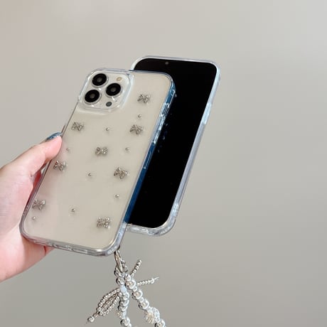 ガールズに人気 iphone15/15proケース  立体リボン ラメ入り iphone14/13pro/12/11カバー  可愛い 綺麗チャーム付き[M4485]