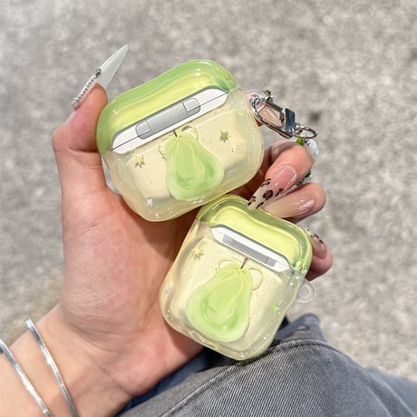 梨柄 Airpods4ケース うねうね AirpodsPro2ケース airpods3/2カバー キーホルダー 女子に人気 涼しい感じ[M5408]