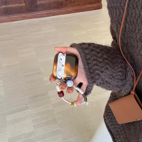 ぼかしブラウン Airpods 4ケース 琥珀色 Airpodspro2/proカバー Airpods3/2 高級感ストラップ 光沢感ある[M4851]