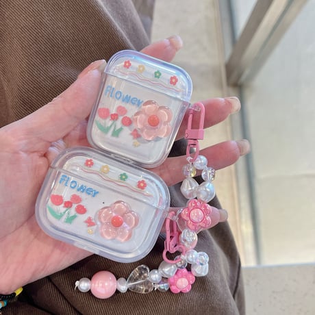 可愛い AirpodsPro2ケース 花 頑丈 airpods3/2/1ケース 綺麗アクセサリー付き オシャレ ギフトにおすすめ[M3207]