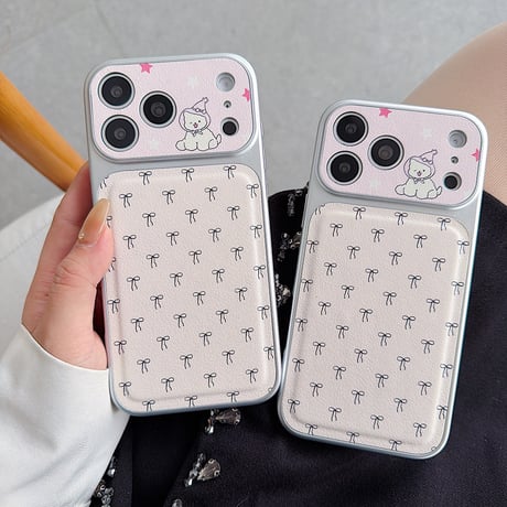 リボン柄 iPhone17Pro/17ケース ワンちゃんカメラカバー iPhone17Promax/16Pro/15ケース 皮っぽ かわいい[M6133]