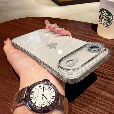 iPhone17Pro/17ProMaxケース キラキラレンズカバー iPhone17/16/15ケース クリア 背面ラメ入り  定番アイテム[M6014]