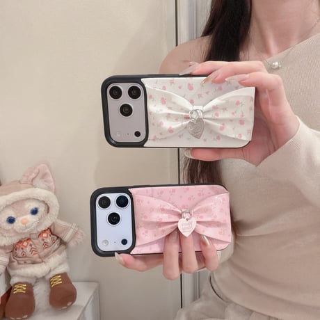 リボンベルト iPhone17Pro/17ケース 花柄 皮っぽ iPhone16Pro/15/14ケース 淡色系 ガーリーファッション人気品[M6085]