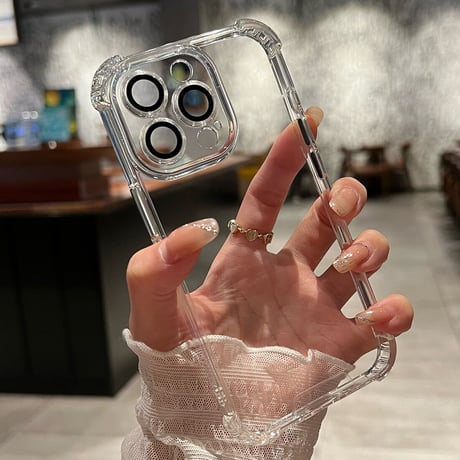 耐衝撃加工高透明 iphone14/13proケース  カメラレンズ全面保護  iphone11proカバー  金属製ボタン 高品質シンプルクリアケース[M1951]