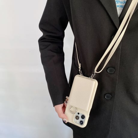 鏡 カード入れ4個 アイフォン15/14proケース 革製 iPhone13mini/12/11カバー リング/肩掛けストラップ 高品質シック 12色[M3260]