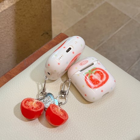 トマト AirpodsPro3ケース 美味しいそう Airpods4/3カバー AirpodsPro第2/1世代 キーホルダー付 かわいい[M6525]