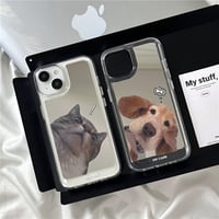 猫/犬ちゃん 鏡 iPhone15/15proケース お揃い iphone14pro/13/12proカバー 可愛い メイク直しに便利 [M4563]