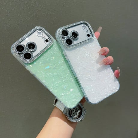 シェル柄 iPhone17/17Proケース ダイヤレンズカバー 美しい iPhone17ProMax/16/15ケース キラキラ感  [M6166]