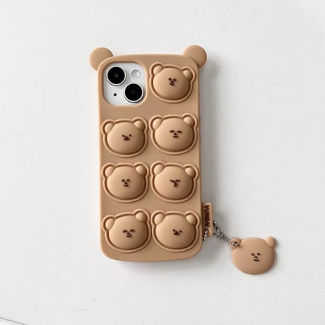 プッシュポップ熊 iPhone15/15proケース スクイーズ玩具 iPhone14pro/13/12カバー ストレス解消 可愛いアクセサリー付き M4189]