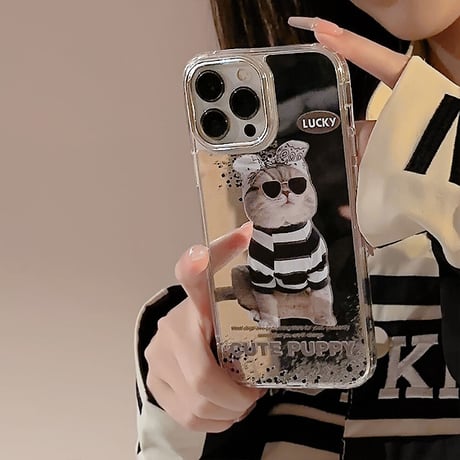 鏡 猫ちゃん iphone14/13proケース 頑丈 アイフォン12pro/11カバー カッコイイ かわいい ギフトにおすすめ[M3408]
