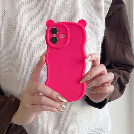 耳付 シリコン iPhone16pro/16plusケース うねうね iPhone15pro/14/13proカバー シンプル 可愛い [M4972]