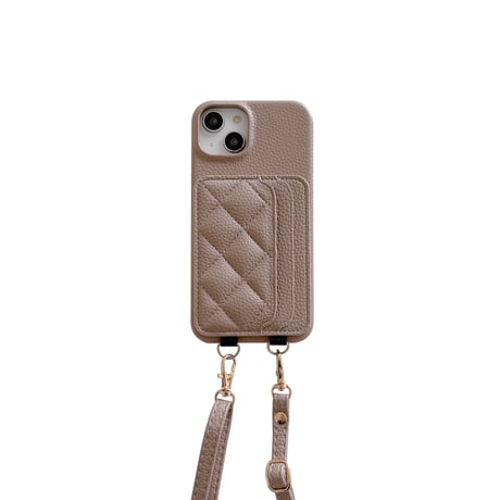 交通カード入れ2個 iPhone14/15ケース 革製 菱形 アイフォン13pro/12/11proカバー 肩ストラップ セレブ愛用 シック エレガント [M3214]