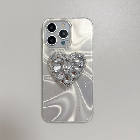 ハートダイヤグリップ iPhone15pro/15ケース オーロラカラー iPhone14pro/13/12proカバー おしゃれ 女子力アップ[M4210]