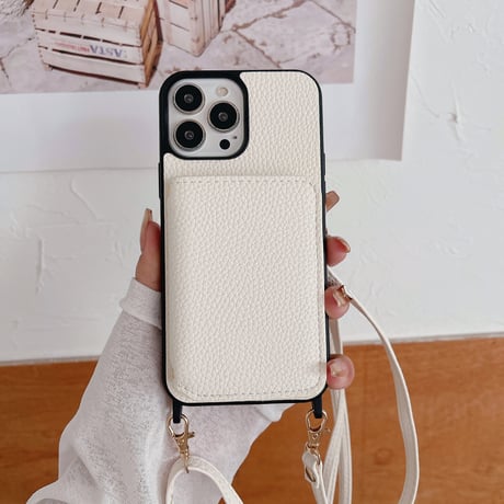財布付き iPhone15/14proケース カード/お札収納 アイフォン13/12/11proケース 長さ調整可ストラップ レザー製 高品質[M3386]