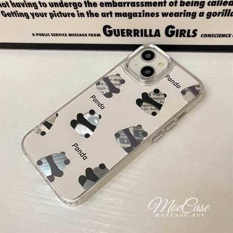 Panda ミラーiphone14/13ケース かわいいパンダ背中 アイフォン12pro/11ケース  キュート 頑丈 ギフトにおすす[M3050]
