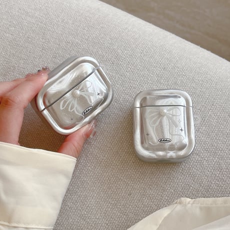 大人可愛い Airpods4ケース パールリボン ハートキーチェーン  Airpods3/Pro2ケース airpodspro2カバー  女子力高い 華やか 上品[M5179]