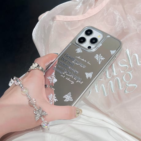 ミラー iPhone15/15proケース きれいストラップ付 iPhone14/13pro/12proケース かわいい 女子力UP [M4406]