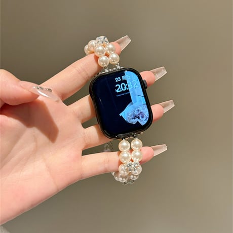 おしゃれ AppleWatch10ベルト パール Ultra2/1/SE(第2/1世代)/Series9/8/7/6/5/4/3/2/1アップルウォッチバンド 可愛い[M4606]