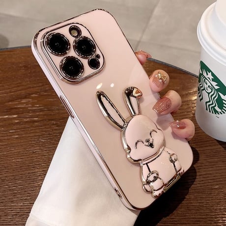 ウサギ スマホグリップスタンド キュート可愛い  粘着タイプ メッキ素材 便利 全機種対応 ギフトにおすすめ[M2681]