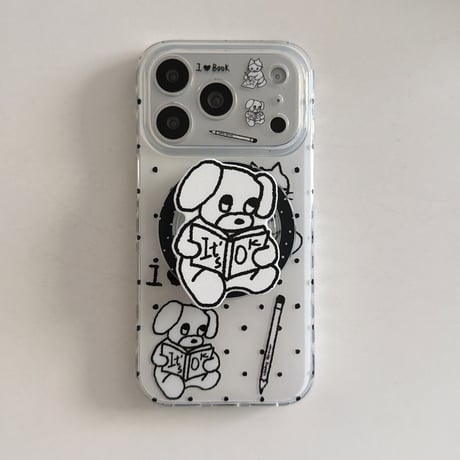 本を読むわんちゃん  iPhone17Pro/17ケース グリップ付き MagSafe対応 iPhone17ProMax/16/15Proカバー かわいい ギフトにおすすめ[M6190]