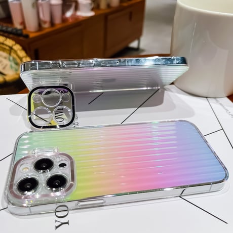 レーザー iPhone14/13proケース スタンド付 アイフォン13/12proカバー キラキラクリアケース 高品質高級感 落下防止[M3106]