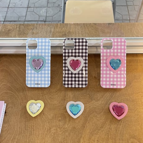 ハート型宝石 スマホグリップ オシャレキラキラ ダイヤモンド 艶あり グリップトーク  スマホリング    伸び縮み式 落下防止 卓上スタンド機能[M3254]